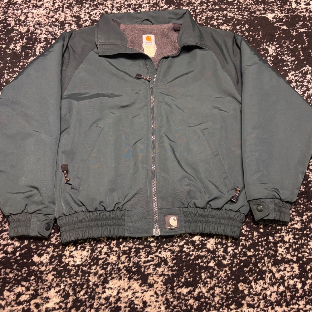 Vintage Carhartt Nylon Fleece Lined Bomber Jacket Green Teal Mens XL